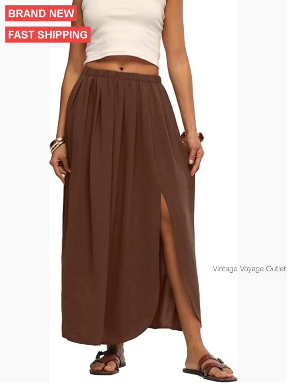 High Waisted Maxi Skirt with Side Slit, Flowy A-Line for Summer - Picture 1 of 7